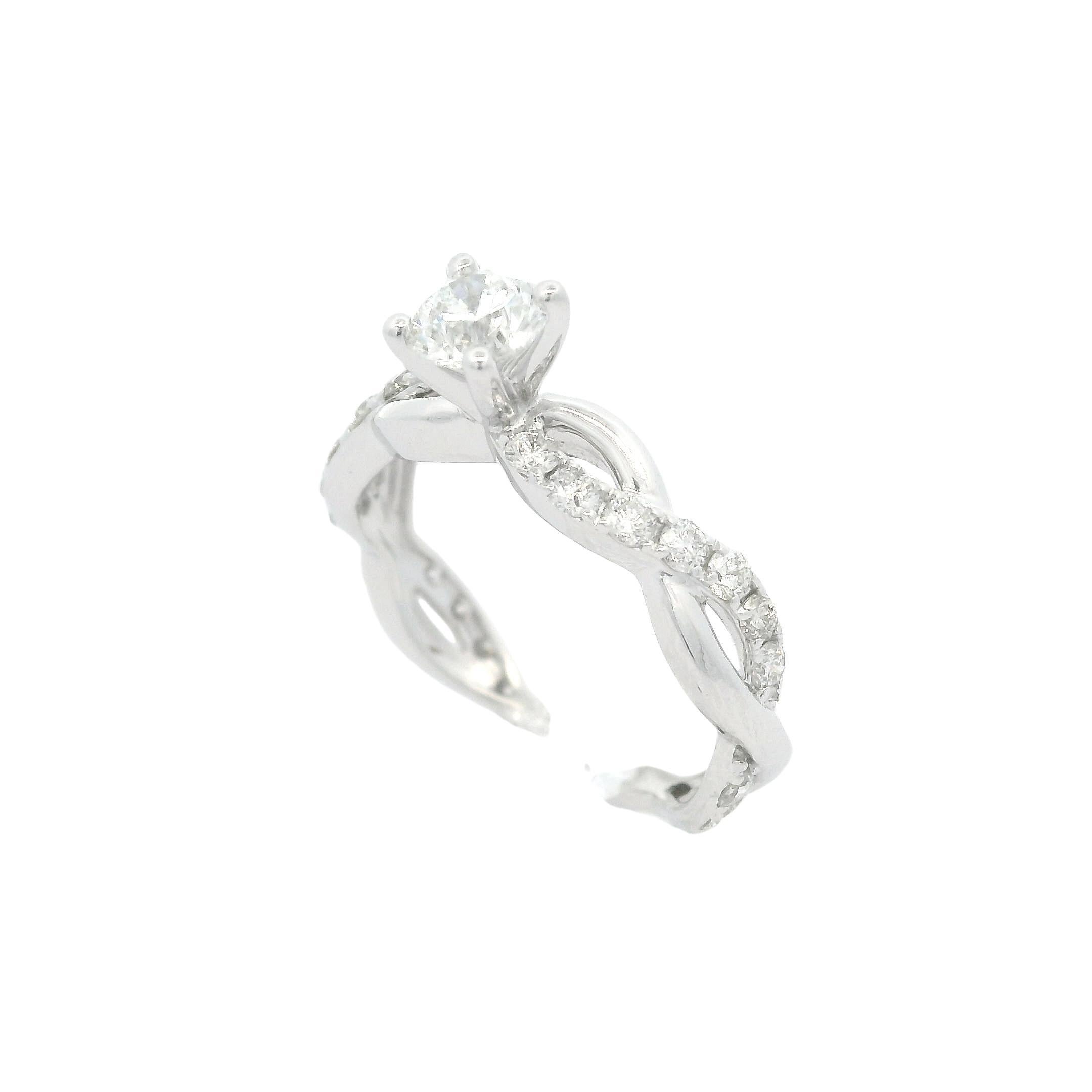 14K White Gold 0.78ctw Diamond Modern Twisted Braided Petite Engagement Ring In Excellent Condition For Sale In Montclair, NJ