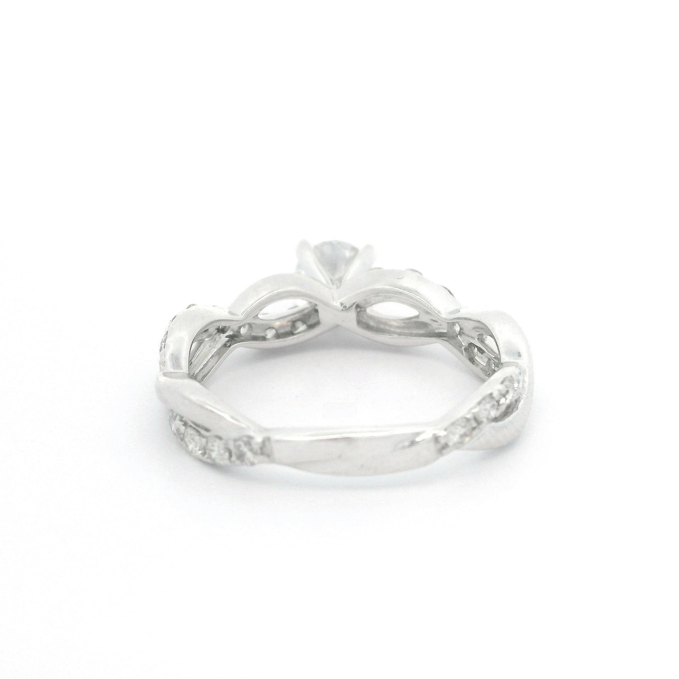 Women's 14K White Gold 0.78ctw Diamond Modern Twisted Braided Petite Engagement Ring For Sale