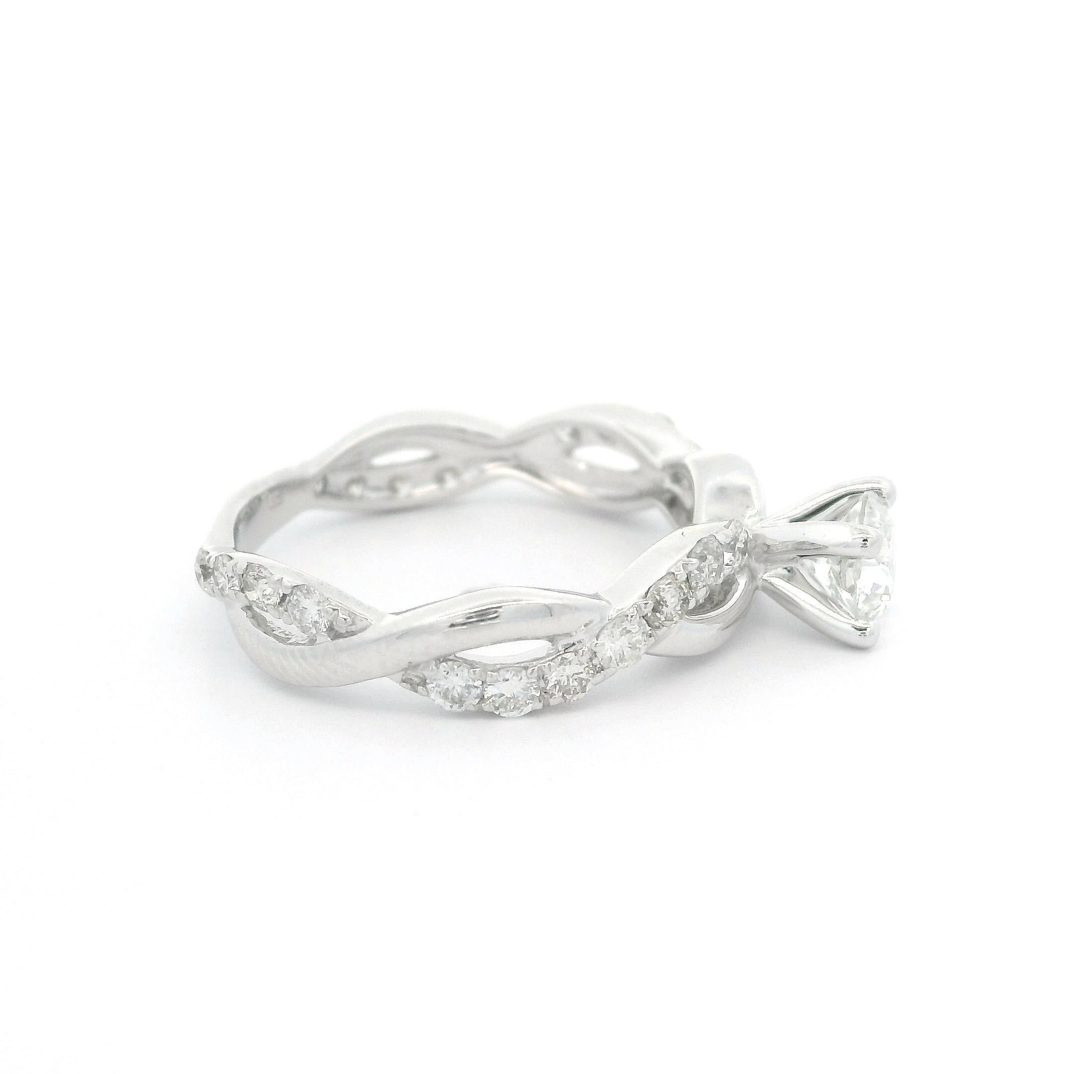 14K White Gold 0.78ctw Diamond Modern Twisted Braided Petite Engagement Ring For Sale 1