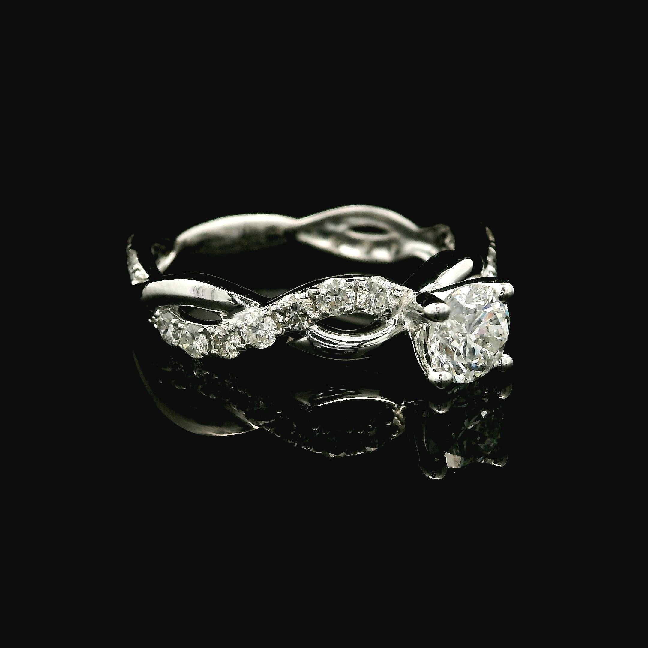 14K White Gold 0.78ctw Diamond Modern Twisted Braided Petite Engagement Ring For Sale 2