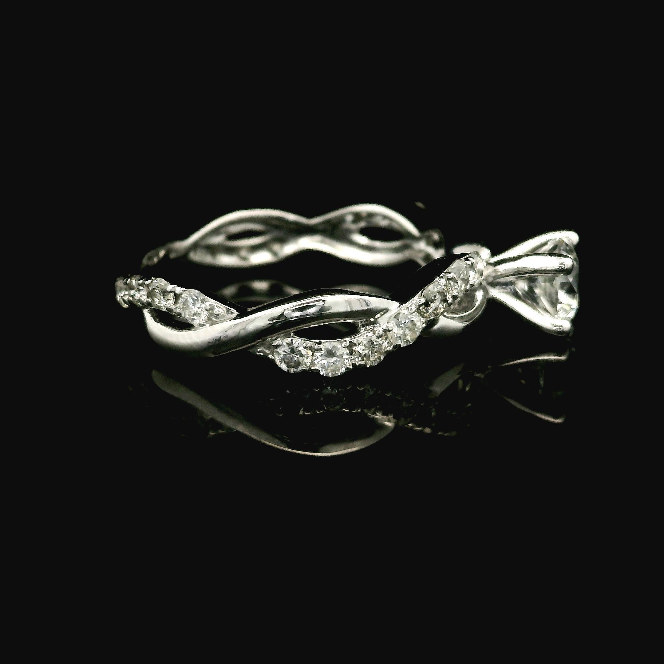 14K White Gold 0.78ctw Diamond Modern Twisted Braided Petite Engagement Ring For Sale 3