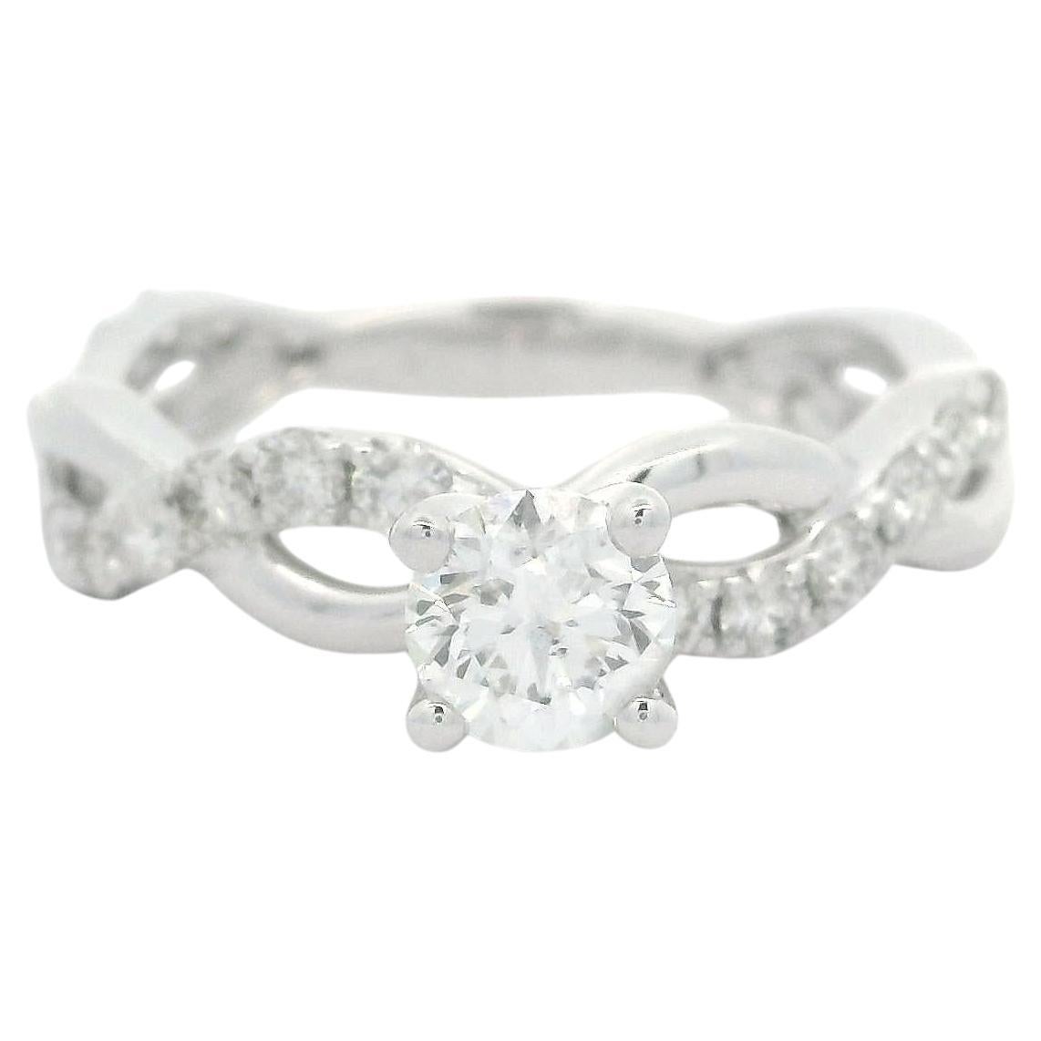 14K White Gold 0.78ctw Diamond Modern Twisted Braided Petite Engagement Ring For Sale