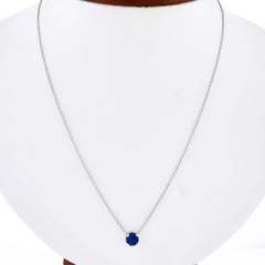 14k White Gold 0.78ctw Round Prong Sapphire Solitaire Pendant Chain Necklace