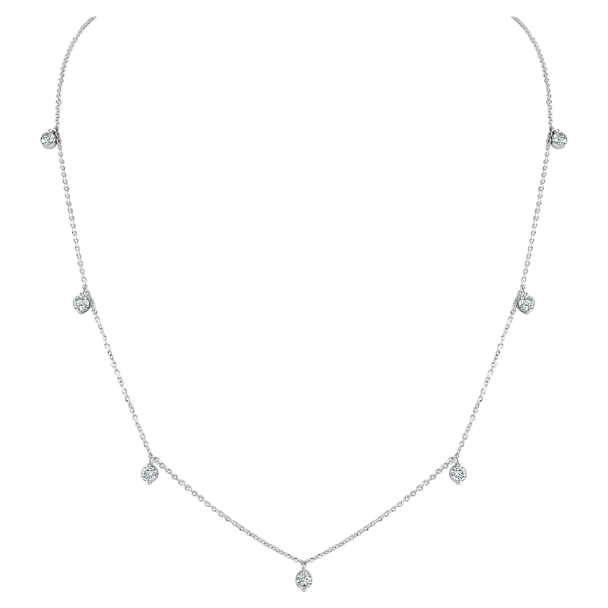 14 Karat Weißgold 0,79 Karat Diamant Halskette mit Station-Anhänger 16-18 Zoll