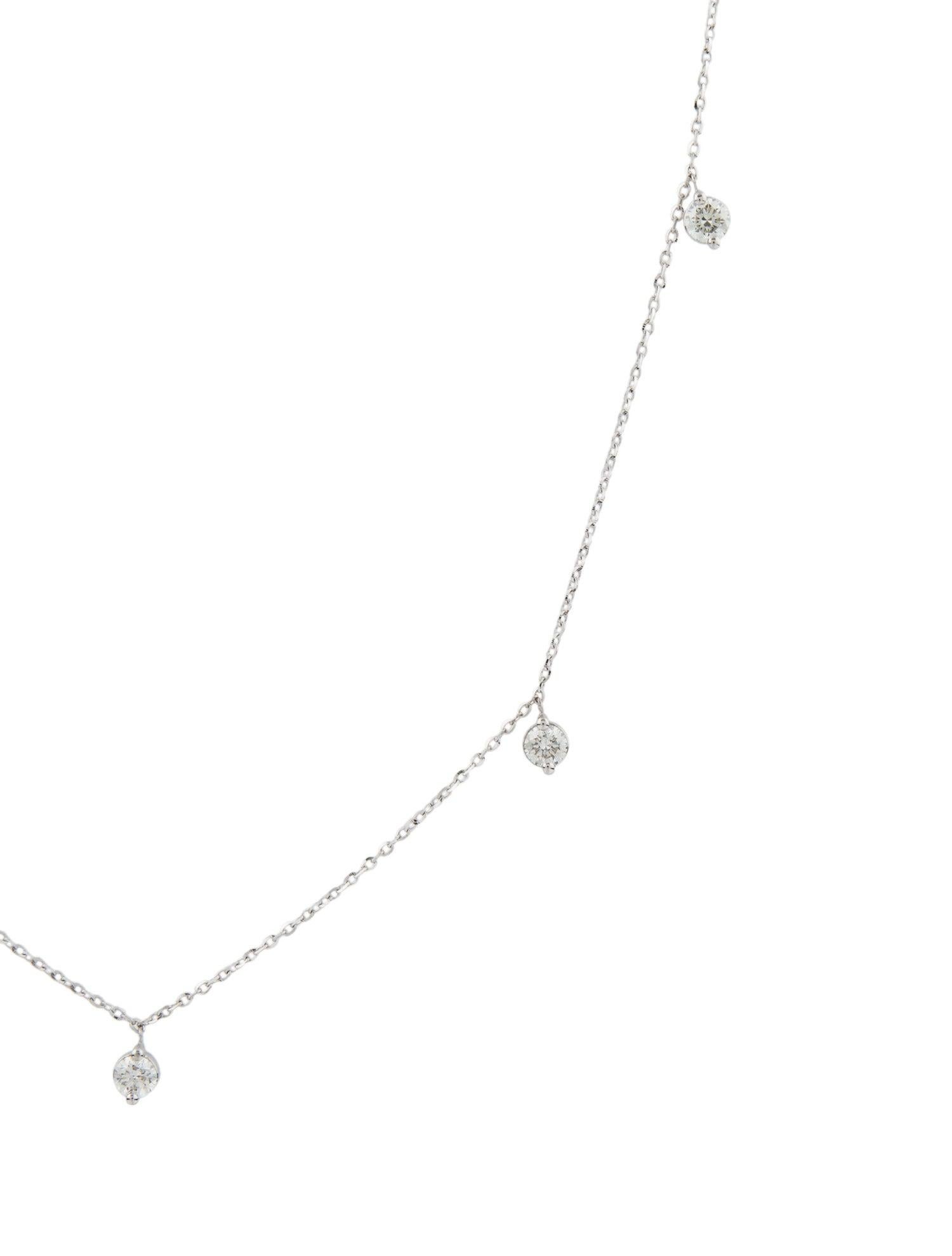 Round Cut 14K White Gold 0.79 Carat Diamond Station Necklace For Sale