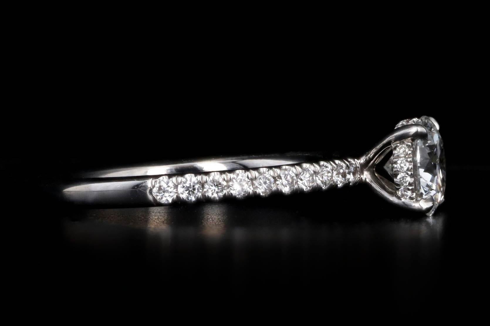 Women's 14K White Gold 0.80 Carat Round Brilliant Diamond Hidden Halo Engagement Ring For Sale