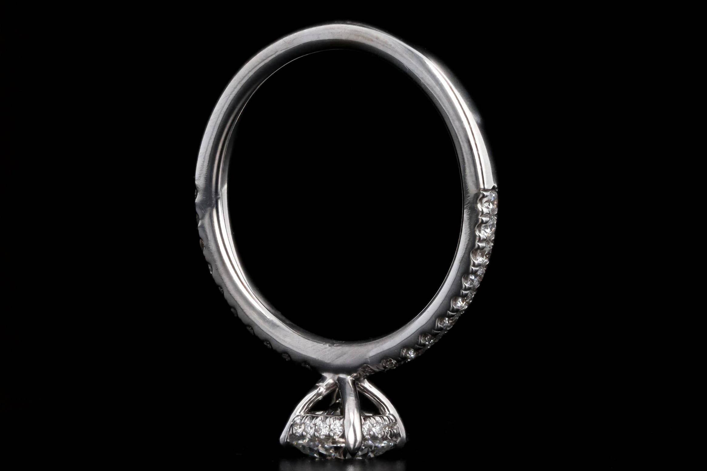 14K White Gold 0.80 Carat Round Brilliant Diamond Hidden Halo Engagement Ring For Sale 2