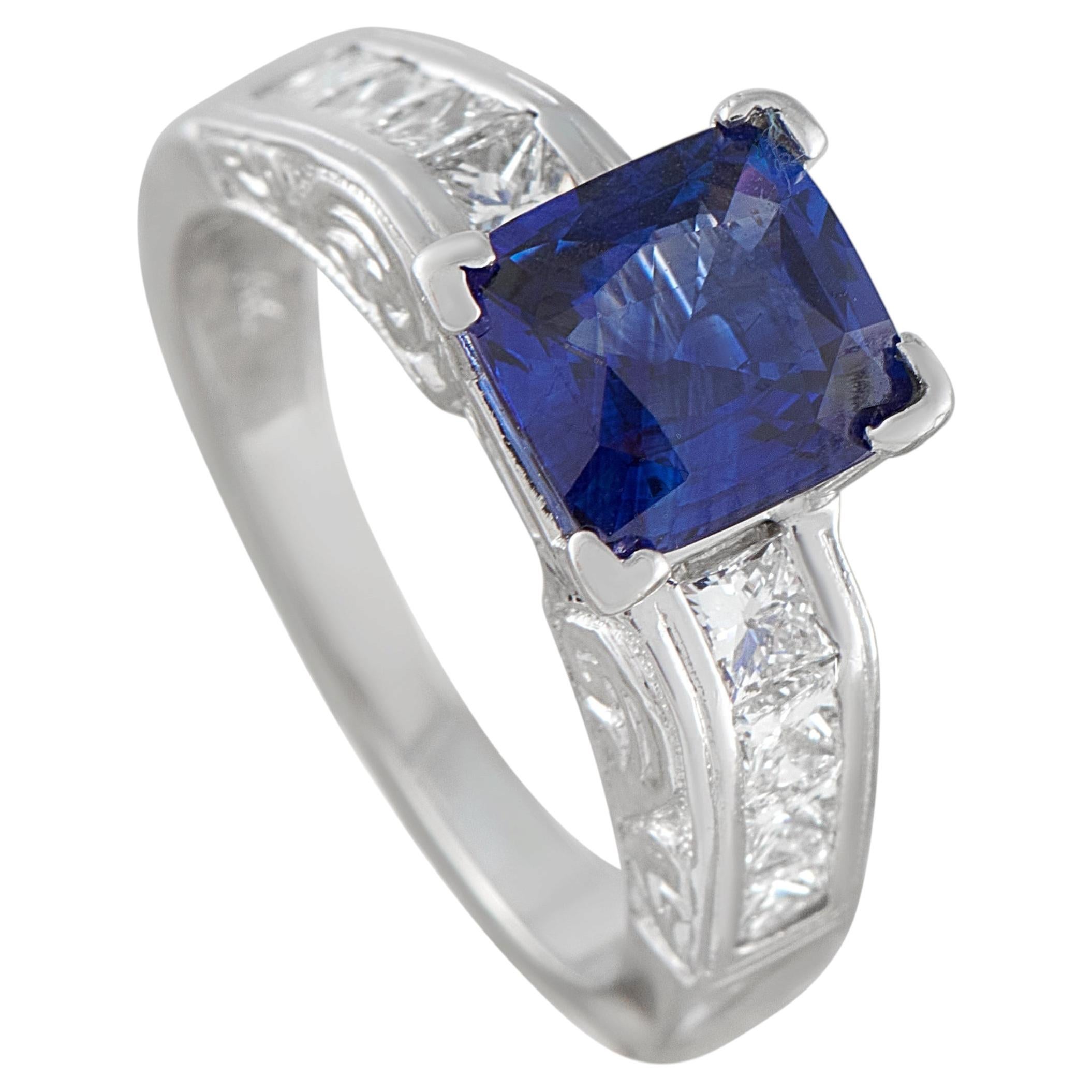 14K White Gold 0.80ct Diamond and Sapphire Ring MF16-051526 For Sale