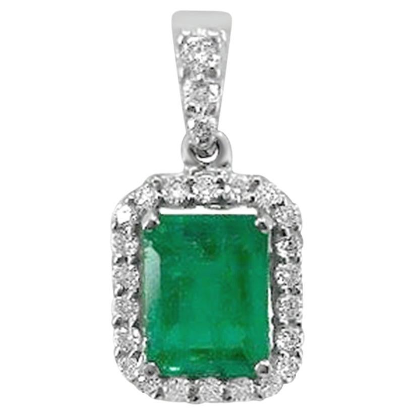 14K White Gold 0.80cts Emerald and Diamond Pendant, Style# TS1117P