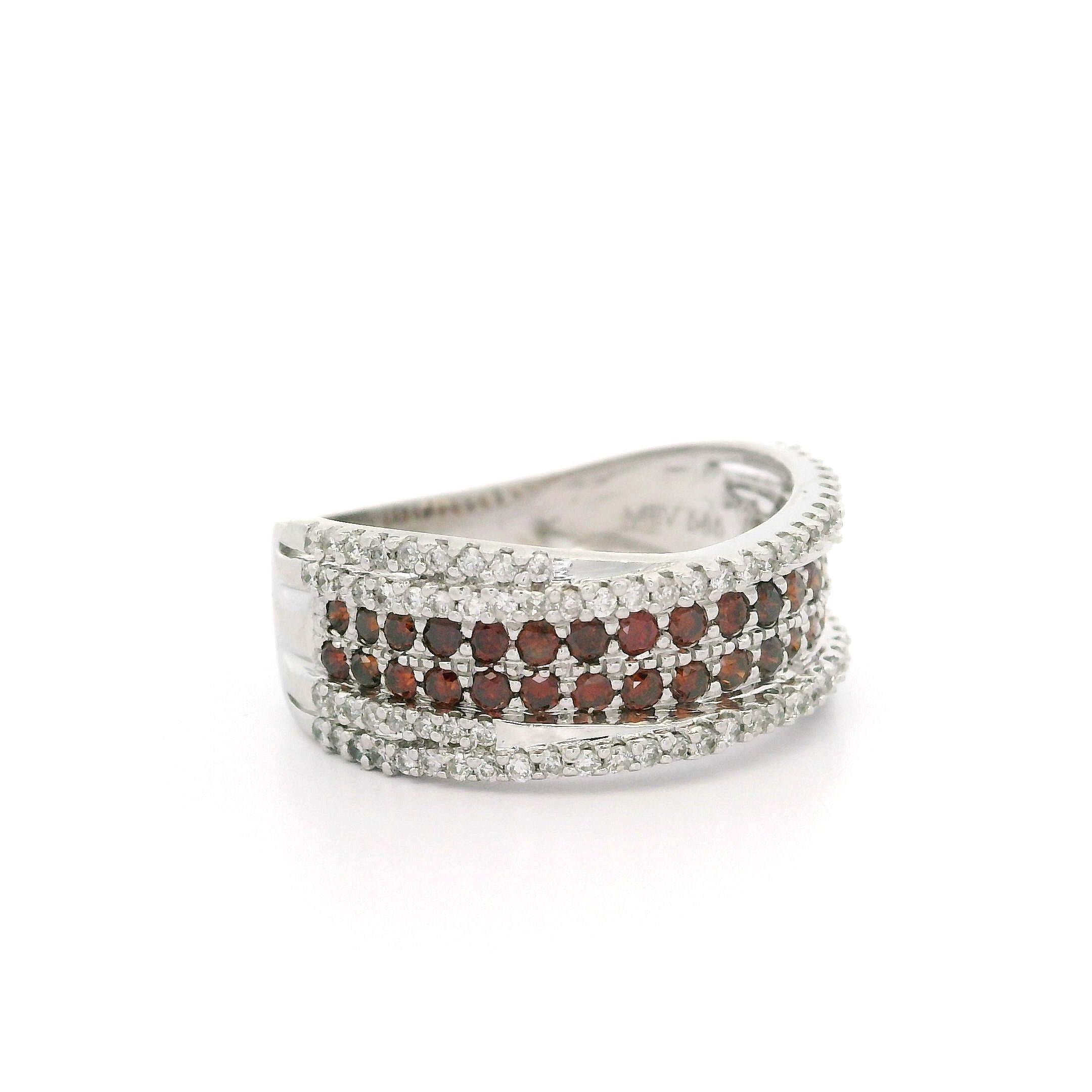 14k Weißgold 0,80ctw weiß & braun Diamant breite Band Ring Größe 6,5