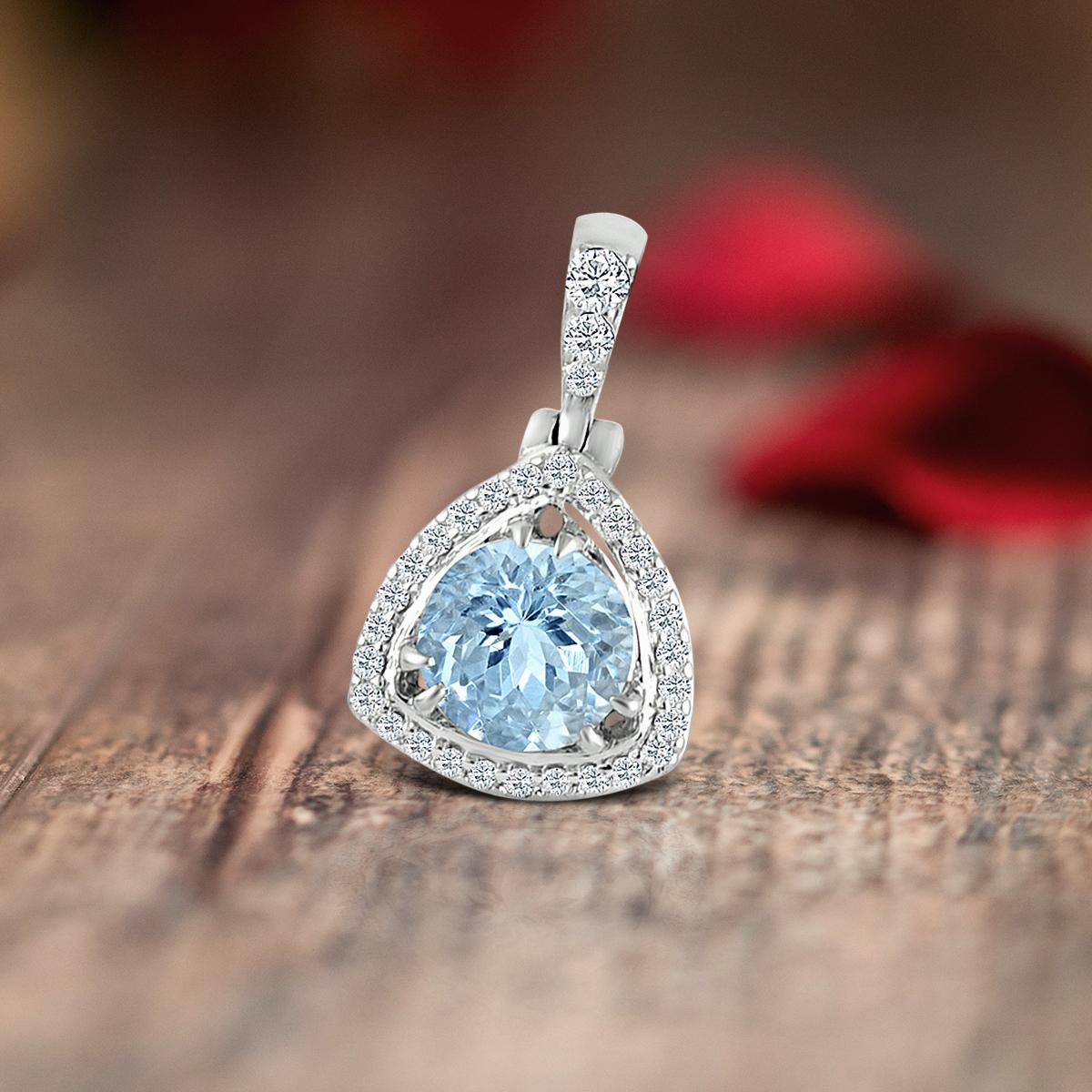 Modern 14k White Gold 0.81cts Aquamarine and Diamond Pendant, Style#TS1279AQP 22053/13 For Sale