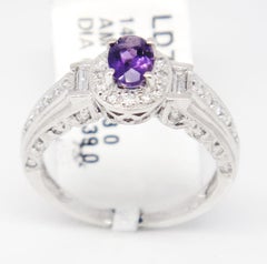 14 Karat White Gold 0.82 Carat Amethyst and Diamonds Halo Ring