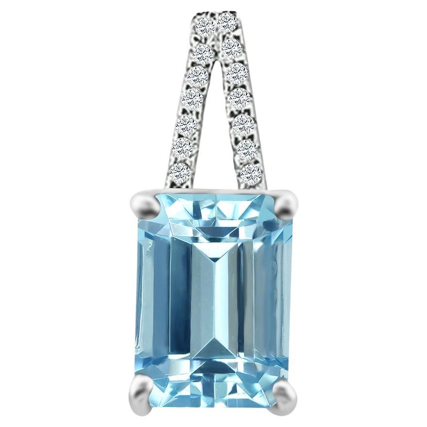 14K White Gold 0.84cts Aquamarine and Diamond Pendant, Style#TS1305AQP 22029/8 For Sale