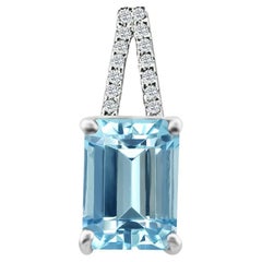 Pendentif en or blanc 14 carats avec aigue-marine et diamants 0,84 carat, style n°TS1305AQP 22029/8