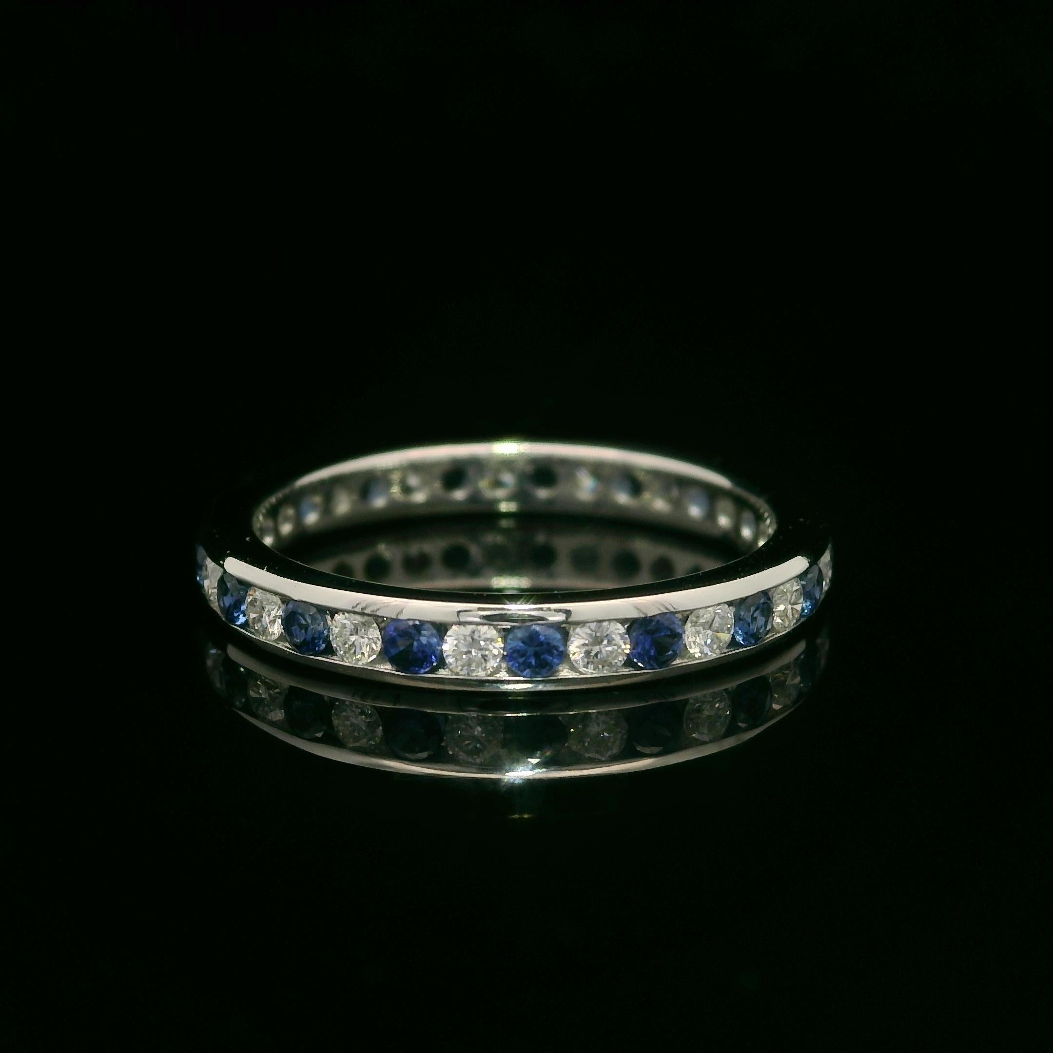 --Stone(s):--
(17) Natural Genuine Sapphire - Round Brilliant Cut - Channel Set - Gorgeous Bright Blue Color - 0.50ctw (approx.)
(18) Natural Genuine Diamonds - Round Brilliant Cut - Channel Set - G/H Color - VS2/SI1 Clarity - 0.34ctw