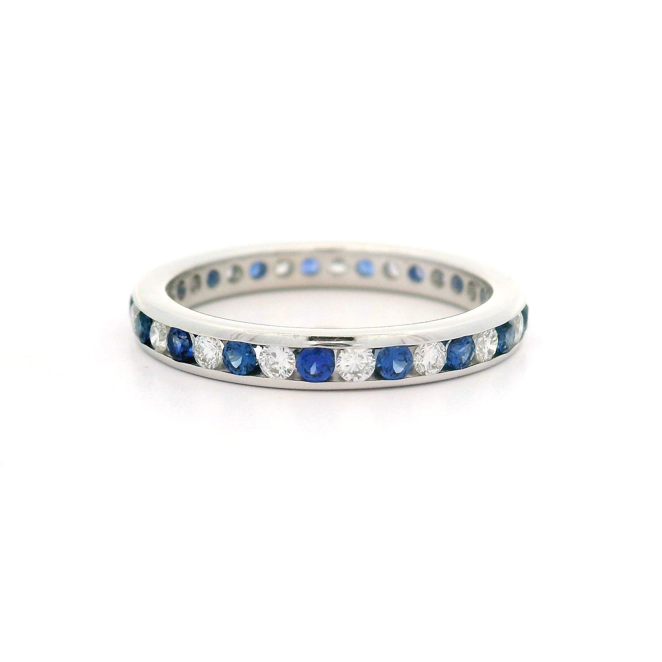 Brilliant Cut 14k White Gold 0.84ctw Channel 2.5mm Sapphire Diamond Eternity Band Ring sz 5.5