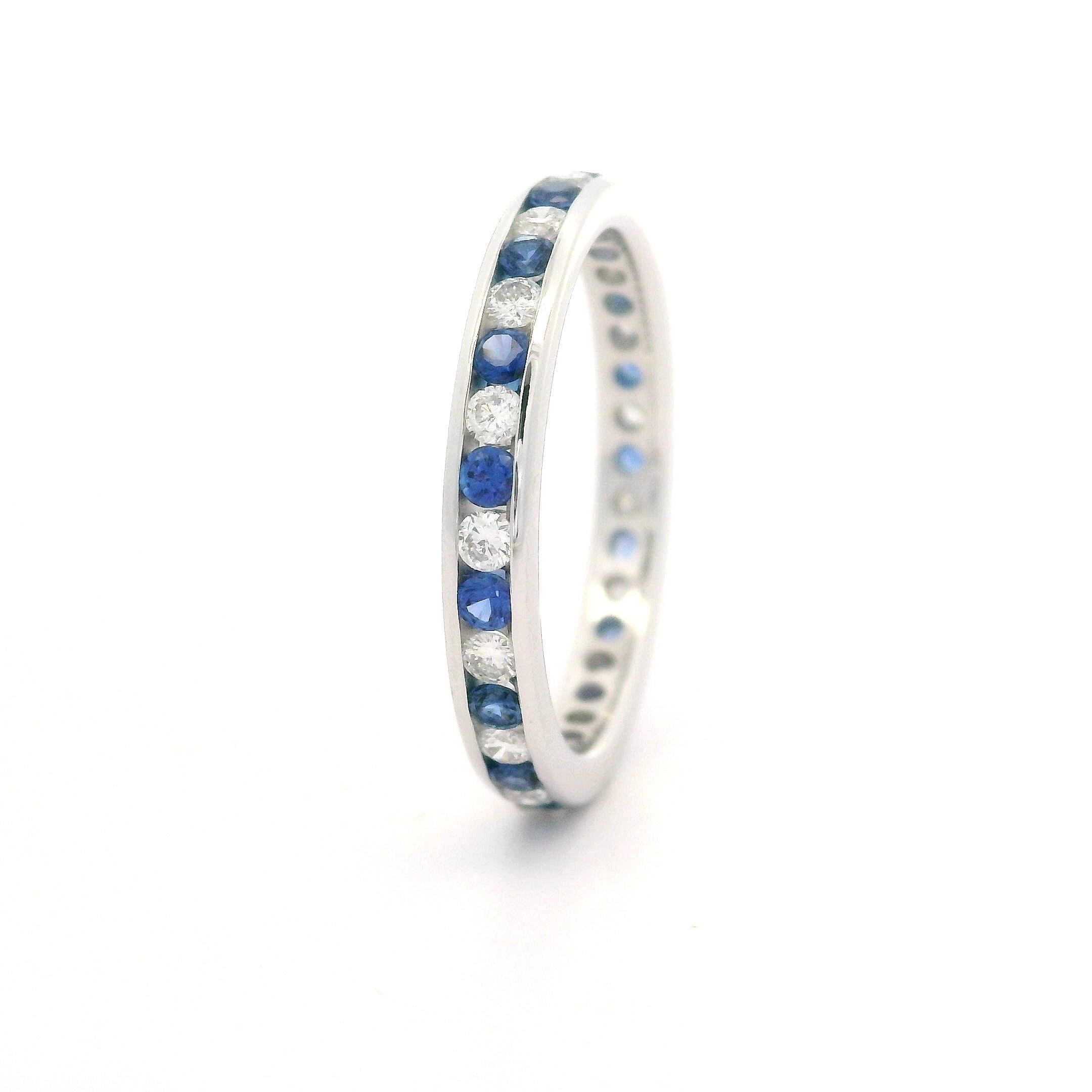 Women's 14k White Gold 0.84ctw Channel 2.5mm Sapphire Diamond Eternity Band Ring sz 5.5