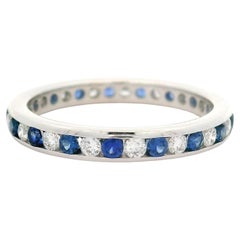14k White Gold 0.84ctw Channel 2.5mm Sapphire Diamond Eternity Band Ring sz 5.5