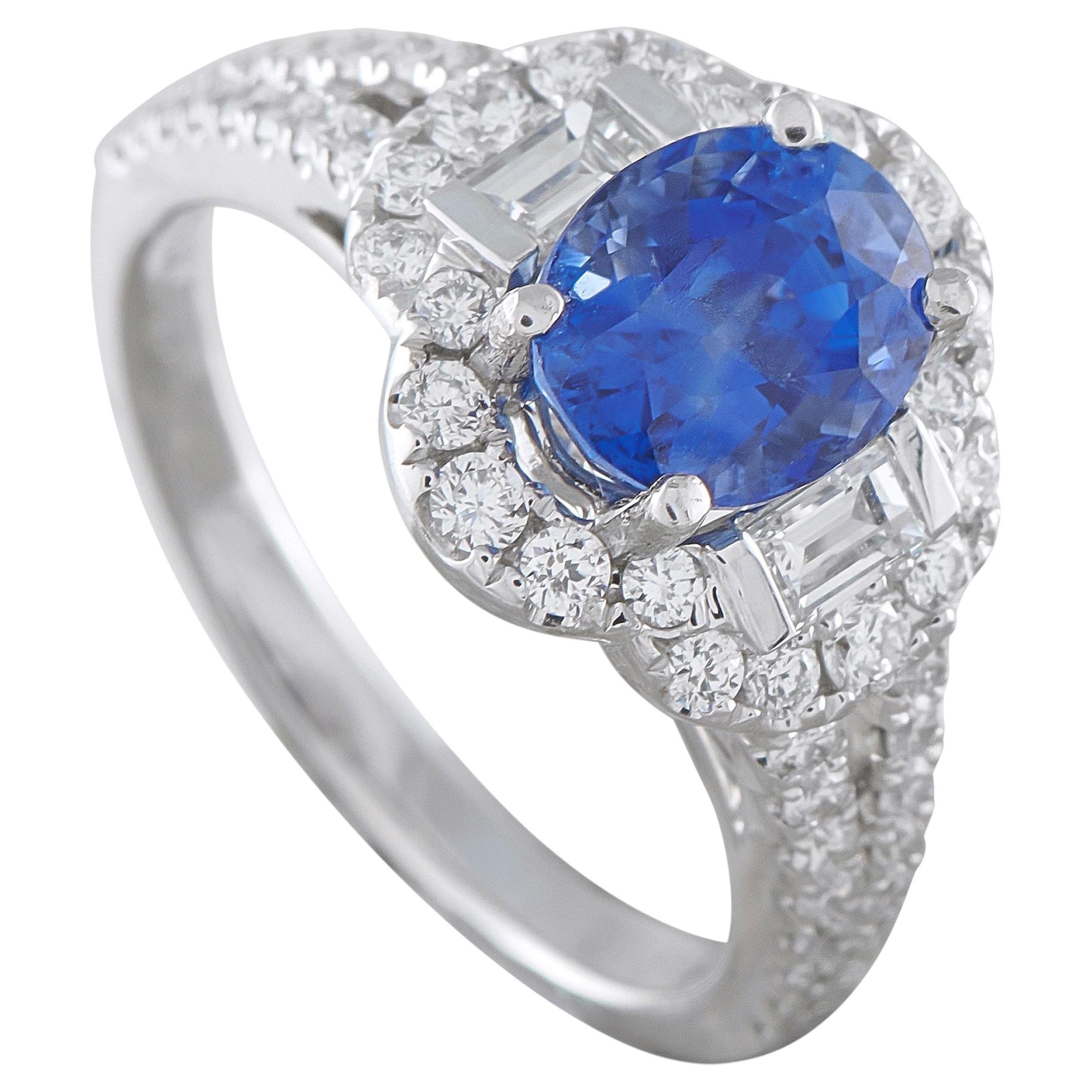 14K White Gold 0.85ct Diamond and Sapphire Ring MF32-050126 For Sale