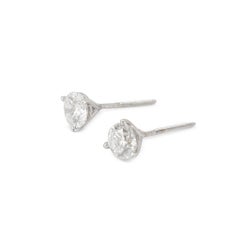 14K White Gold 0.85ct Round Diamond 3-Prong Martini Set Petite Stud Earrings