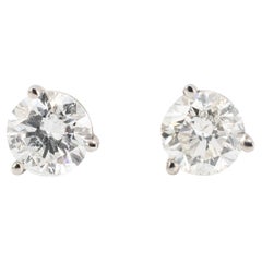 14K White Gold 0.85ct Round Diamond 3-Prong Martini Set Petite Stud Earrings