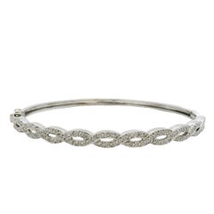 14k White Gold 0.85ctw Twisted Style Diamond Bangle