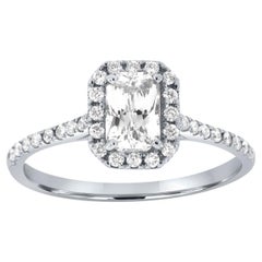 14K White Gold 0.86 Carat White Sapphire Elongated Radiant Halo Diamond Ring Set