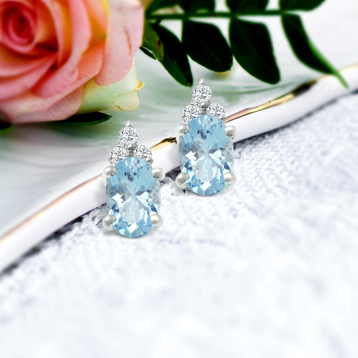 Modern 14k White Gold 0.87cts Aquamarine and Diamond Earring, Style#TS1063AQE 21053/1 For Sale