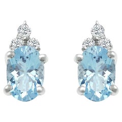 Boucles d'oreilles en or blanc 14 carats, aigue-marine 0,87 carat et diamants, style n°TS1063AQE 21053/1