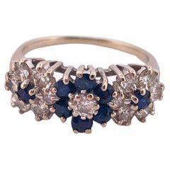 14K White Gold 0.87ctw Diamond & 0.56ctw Sapphire Three Flower Ring