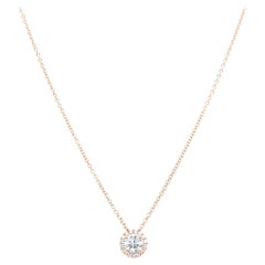 14 Karat Weißgold 0,90 Karat rund geschliffener Diamant Solitär Anhänger Halskette