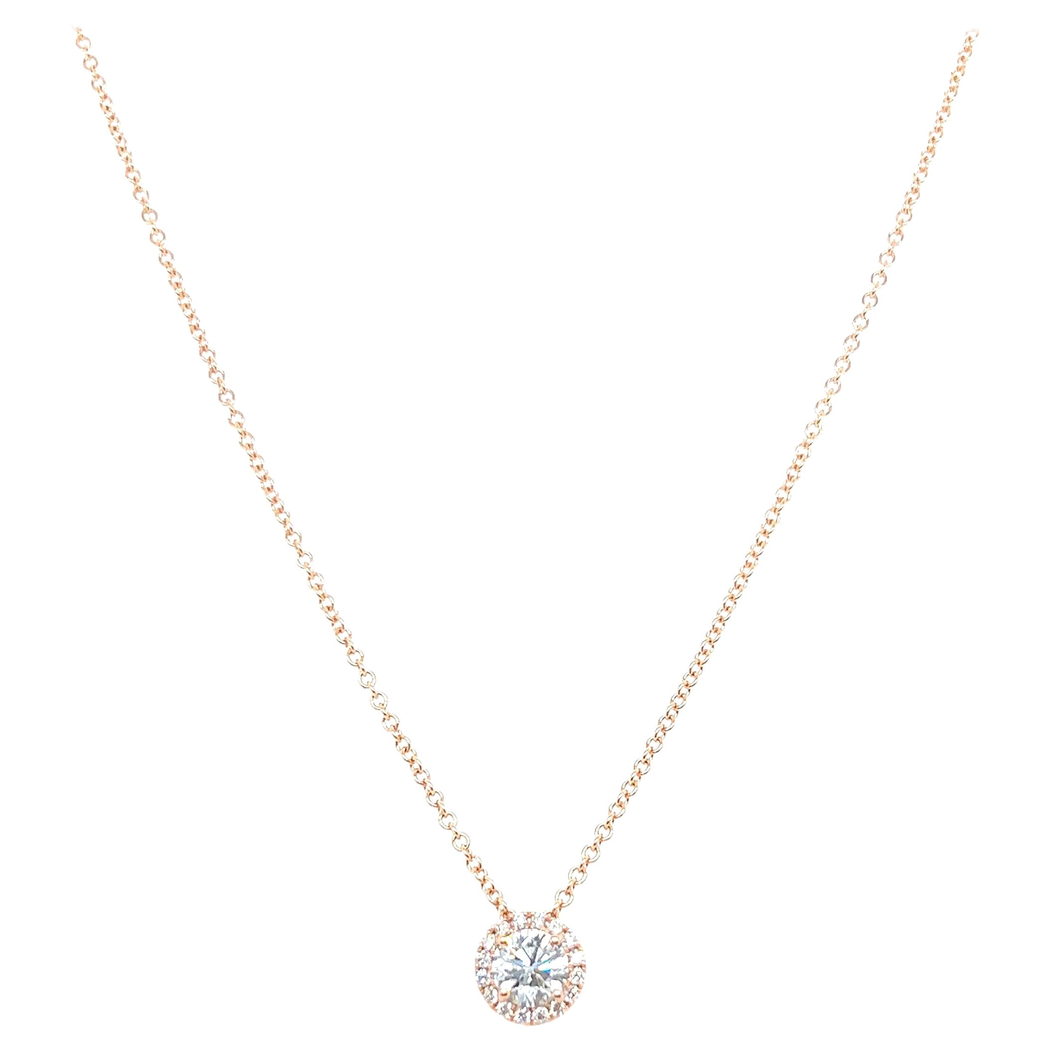 14 Karat Weißgold 0,90 Karat rund geschliffener Diamant Solitär Anhänger Halskette