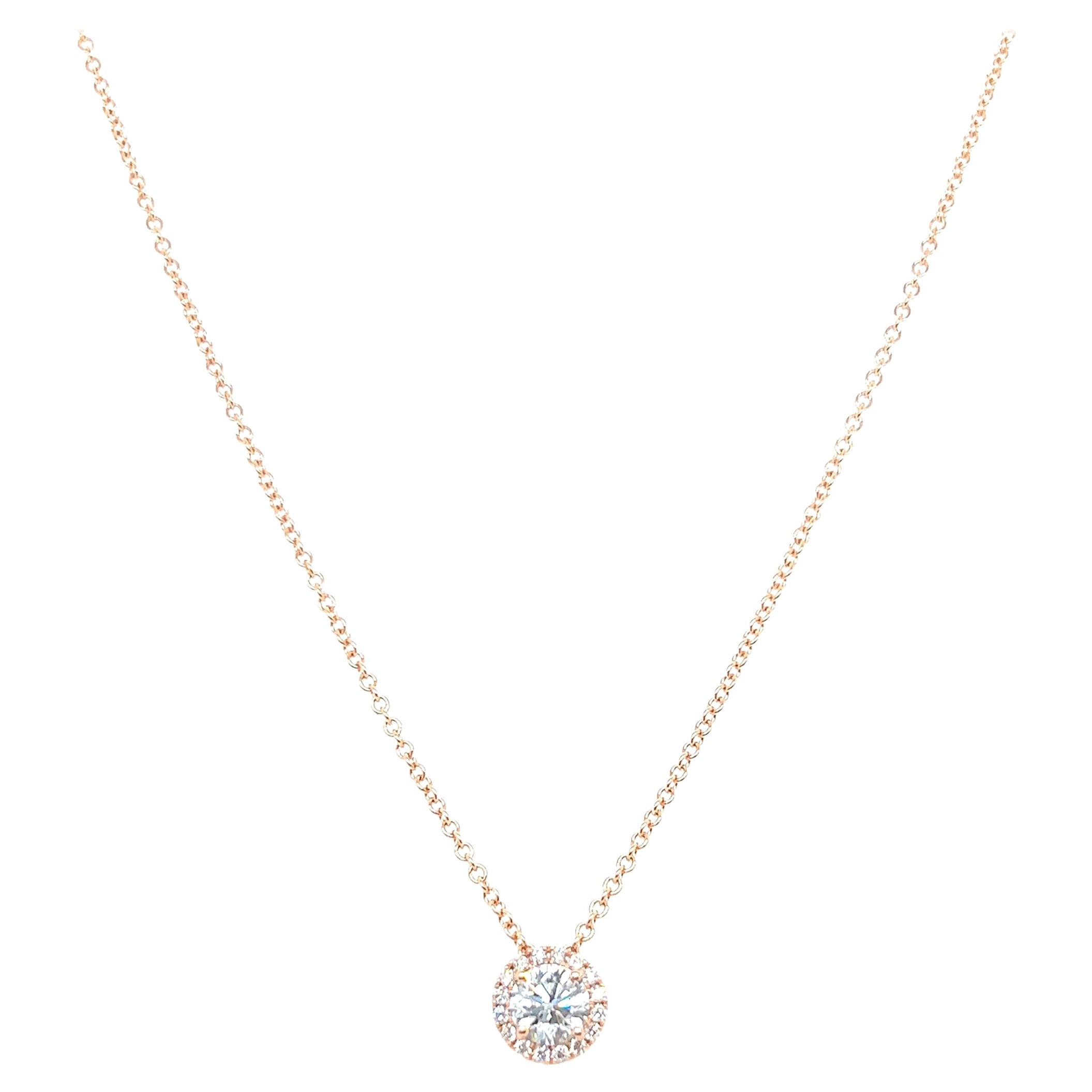 14k White Gold 0.90 Carat Round Cut Diamond Solitaire Pendant Necklace