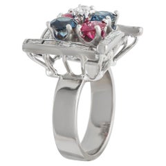 14K White Gold 0.90ct Diamond, Ruby, and Sapphire Ring MF25-050626