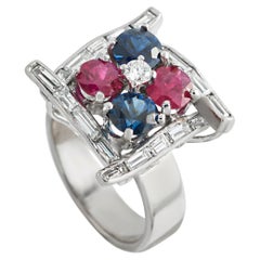 14K White Gold 0.90ct Diamond, Ruby, and Sapphire Ring MF25-050626