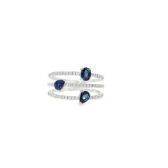14k White Gold 0.90ct Sapphires and 0.30ct Round Diamonds in a Multi-Row Ring