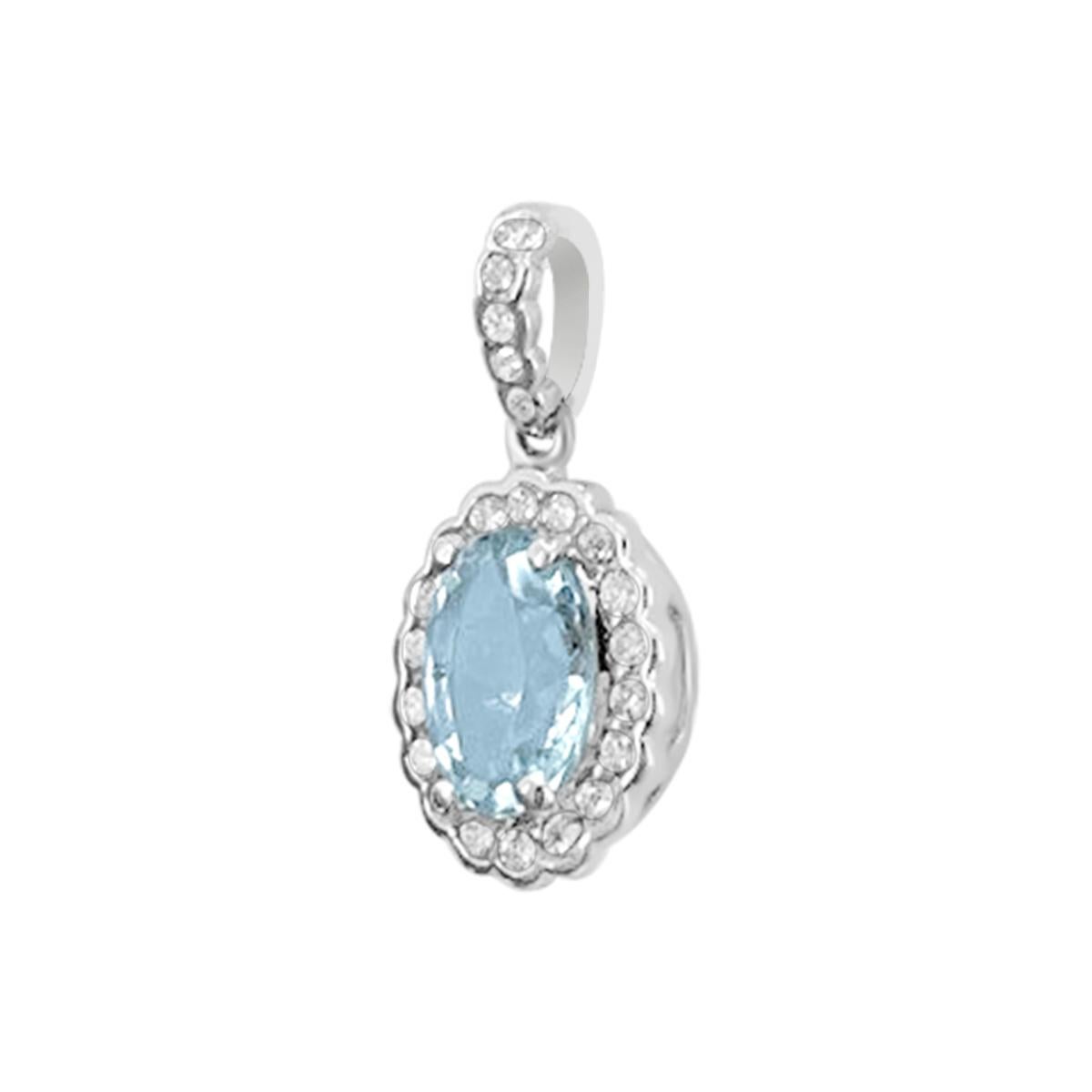 There Is No  Stopping The Unending Beauty Of This Beautiful Aquamarine And Diamond Pendant.
The Centre Piece Is A Stunning Sparkling 8x6mm Aquamarine In A Classic Oval Cut. 
This Aquamarine Is Clear, Icy Blue, Standing Out Magnificently  In 14K 