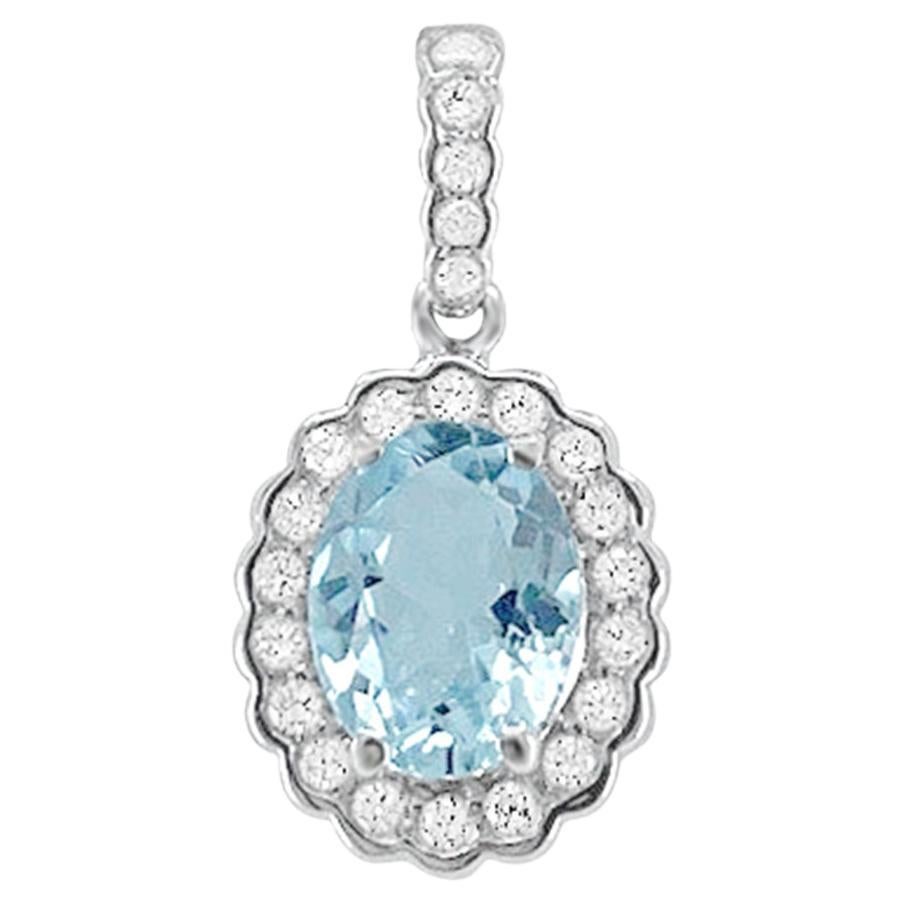 14K White Gold 0.90cts Aquamarine and Diamond Pendant, Style# TS1226AQP For Sale