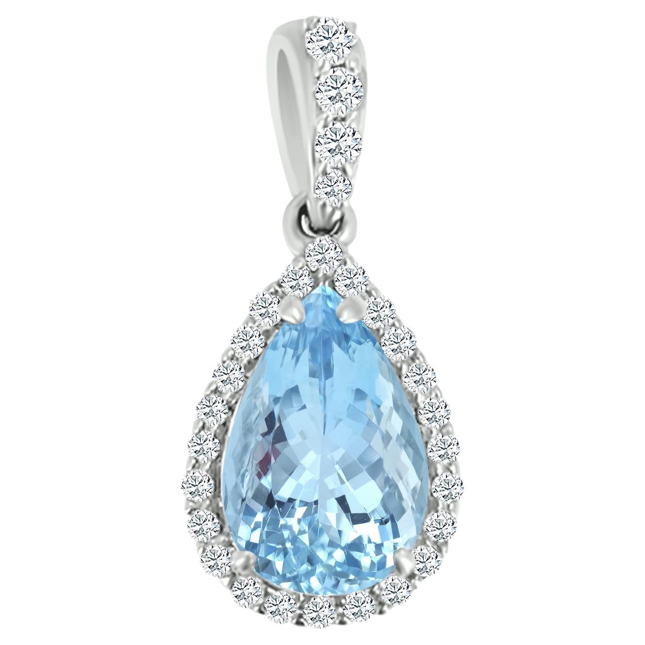 14k White Gold 0.92cts Aquamarine and Diamond Pendant, Style#TS1234AQP 22053/4 For Sale