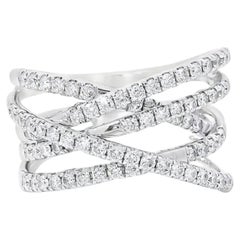 14k White Gold 0.92ctw Round Brilliant Diamonds in a Criss-Cross Ring
