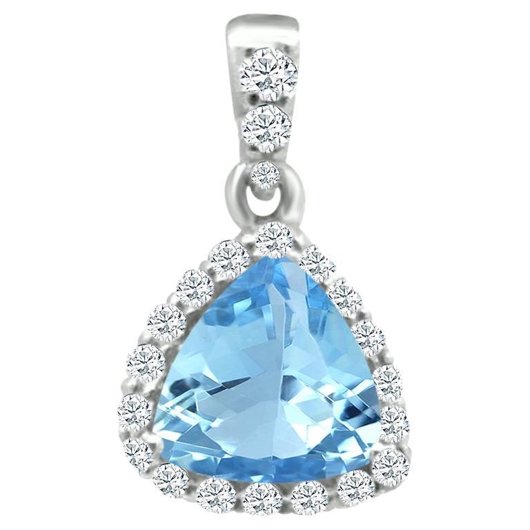 14K White Gold 0.94cts Aquamarine and Diamond Pendant, Style#TS1275AQP 22053/8 For Sale