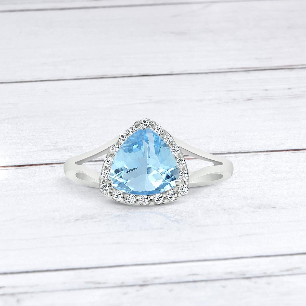 Trillion Cut 14k White Gold 0.94cts Aquamarine And Diamond Ring, Style# TS1275AQR 22053/10 For Sale