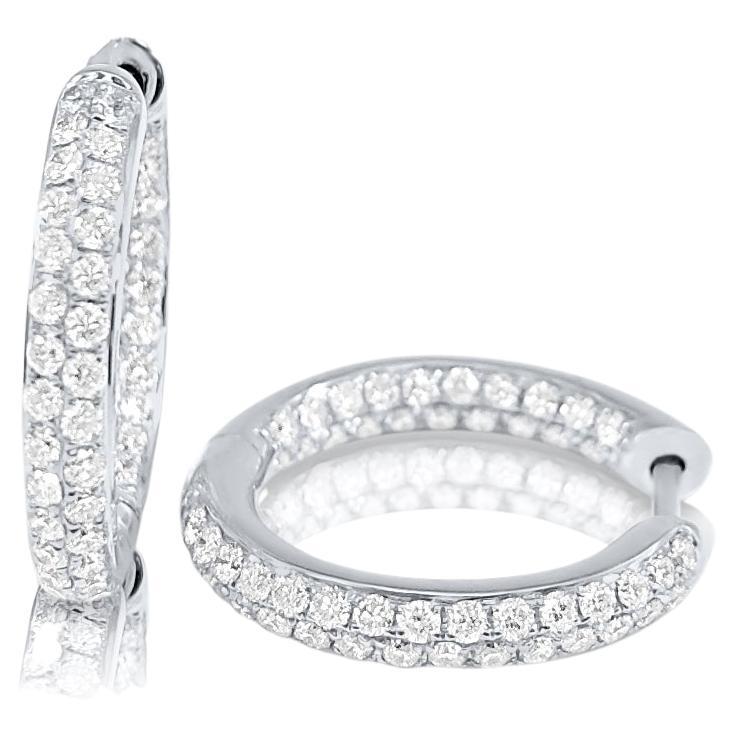 Créole en or blanc 14 carats avec diamants de 0,95 carat pour elle en vente