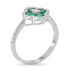 14K White Gold 0.95tcw Oval Emerald & Diamond Halo Floral Cluster Ring, Vivid