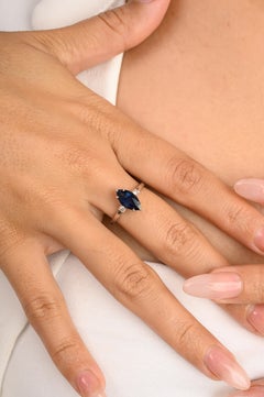 14k White Gold 0.96 Carat Marquise Blue Sapphire and Diamond Engagement Ring