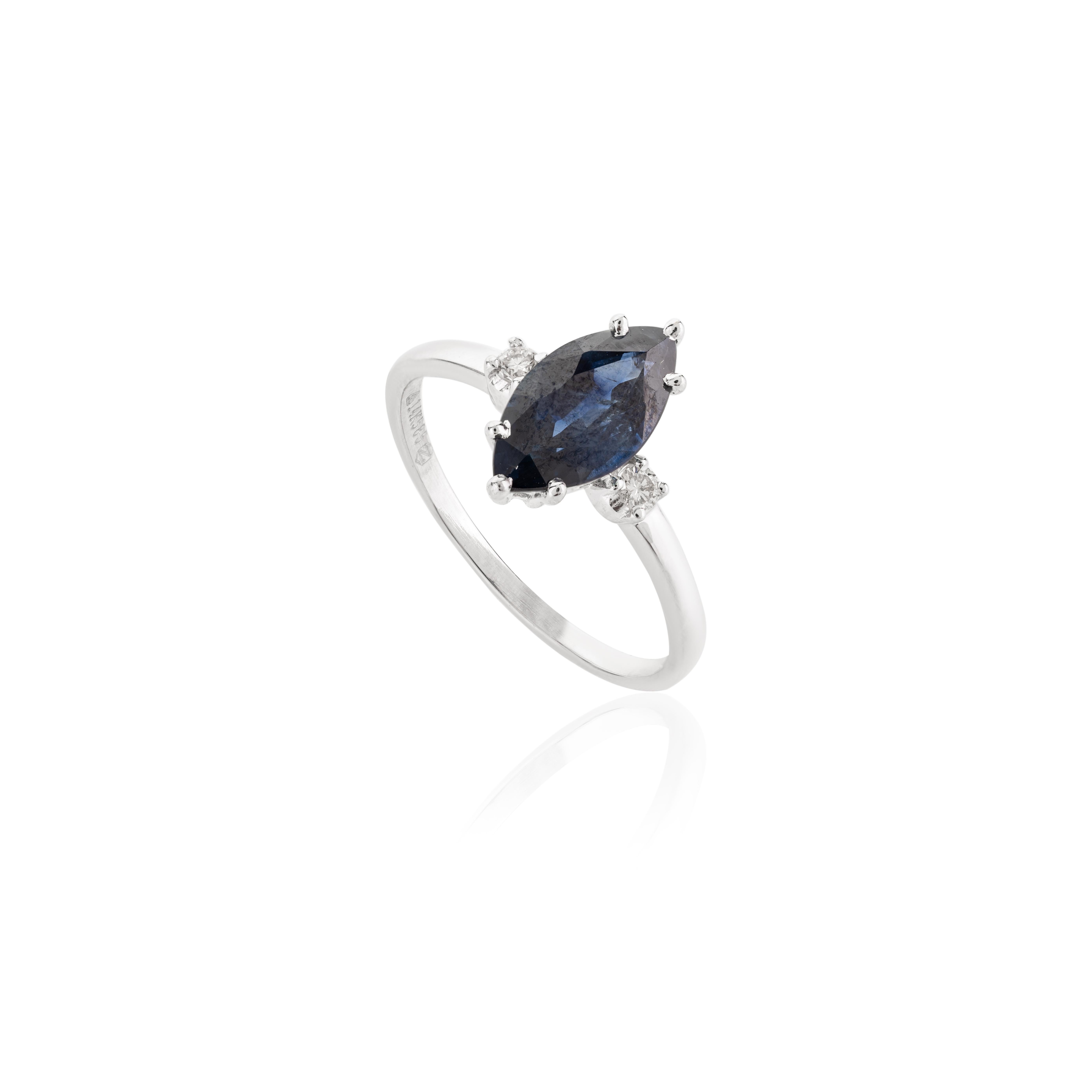 For Sale:  14k White Gold 0.96 Carat Marquise Blue Sapphire and Diamond Engagement Ring 3