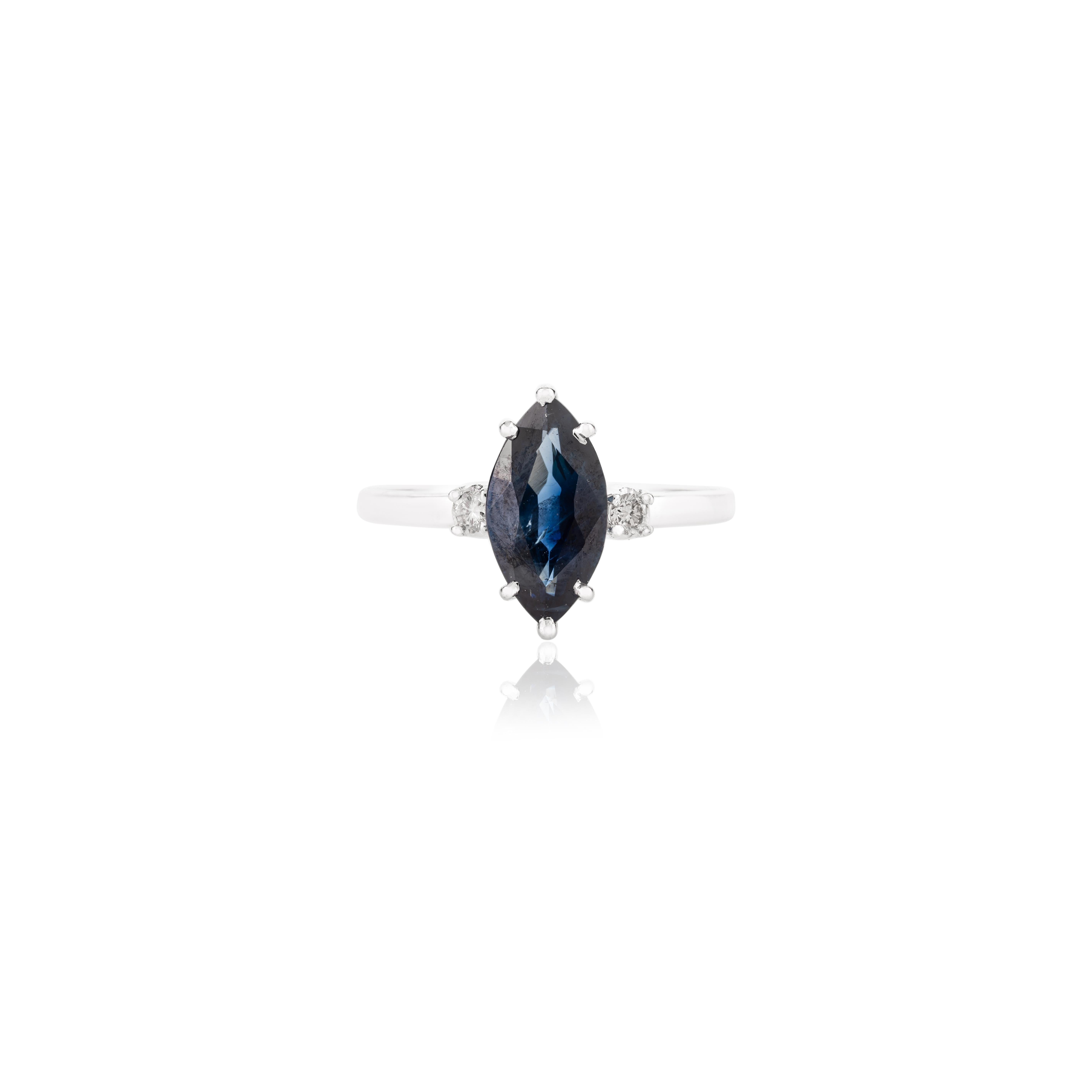 For Sale:  14k White Gold 0.96 Carat Marquise Blue Sapphire and Diamond Engagement Ring 7