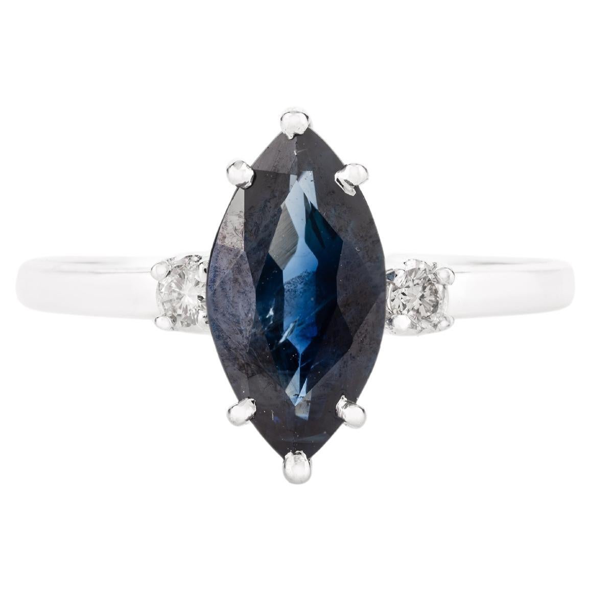 For Sale:  14k White Gold 0.96 Carat Marquise Blue Sapphire and Diamond Engagement Ring