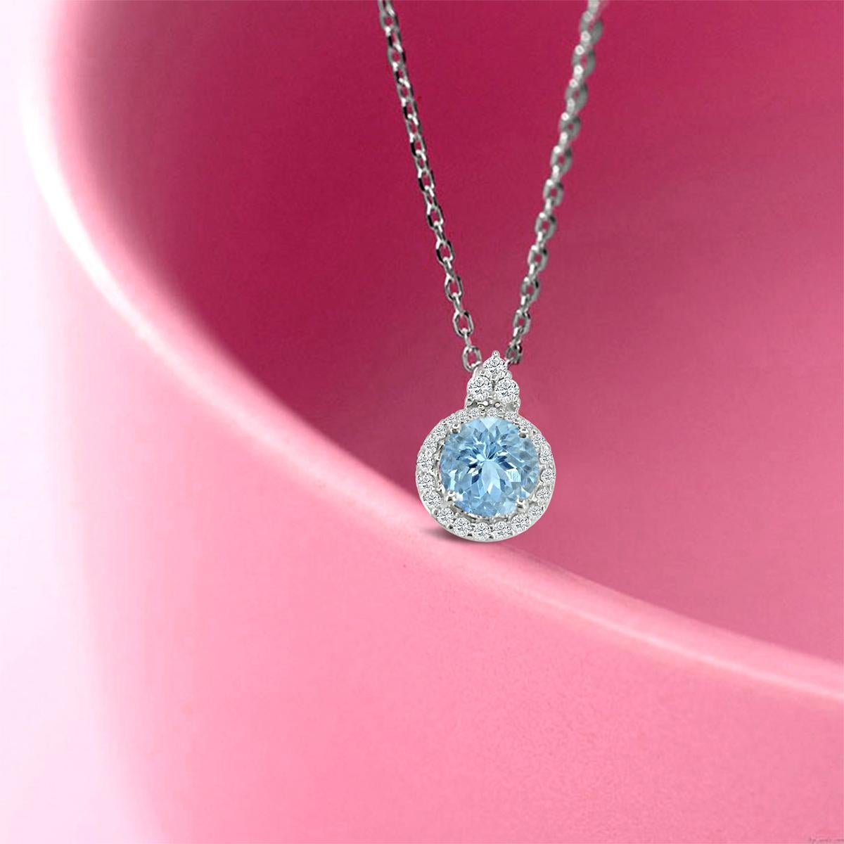Modern 14K White Gold 0.96cts Aquamarine and Diamond Pendant, Style#TS1210AQP 22051/10 For Sale