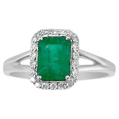 14K White Gold 0.96cts Emerald and Diamond Ring, Style# TS1117R